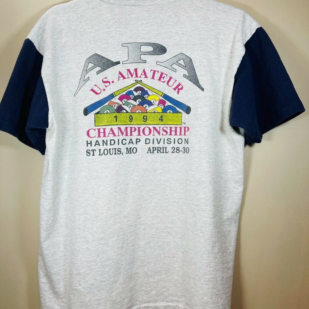 Mens Vtg Cotton Deluxe Gray Short Sleeve Henley APA US Amateur Championship MD
